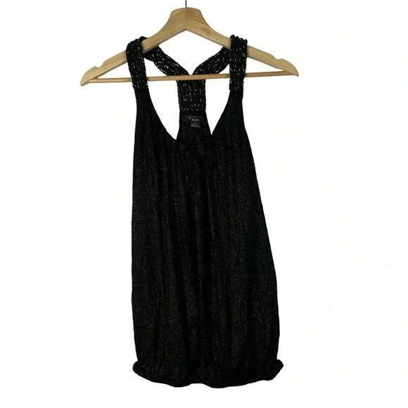 Forever 21 XXI Y2K Black & Gold Glitter Speck Racerback Tank Top S - Picture 1 of 3